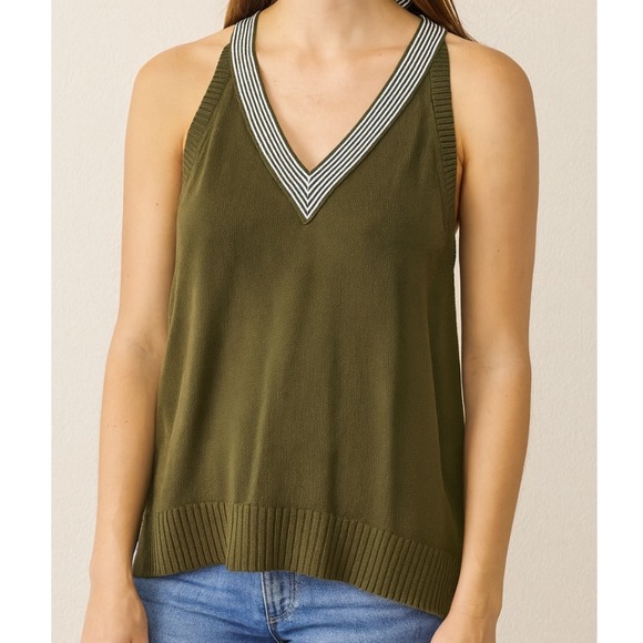 J. Crew Tops - J. Crew Women's‎ Olive Green Cotton Knit V-Neck Tank Top with Back Tie Detail